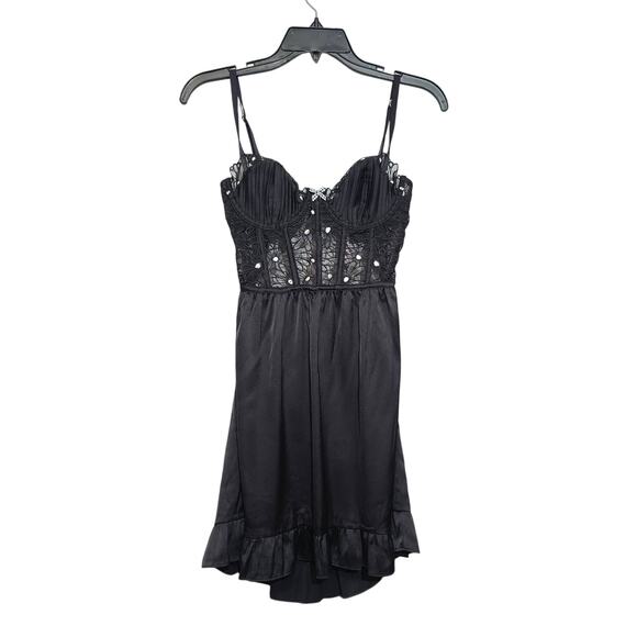 For Love & Lemons Embroidered Tulle Mini Dress Small Black NWT Scalloped Lace - Picture 2 of 6